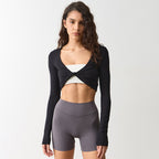 Women Clothing Cropped Yoga Long Sleeve Twisted Slimming