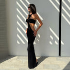 Women's Halter Backless Cutout Slit Maxi Dress