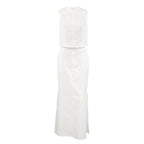 Women's White Cotton Linen Top and Skirt Two-Piece Set