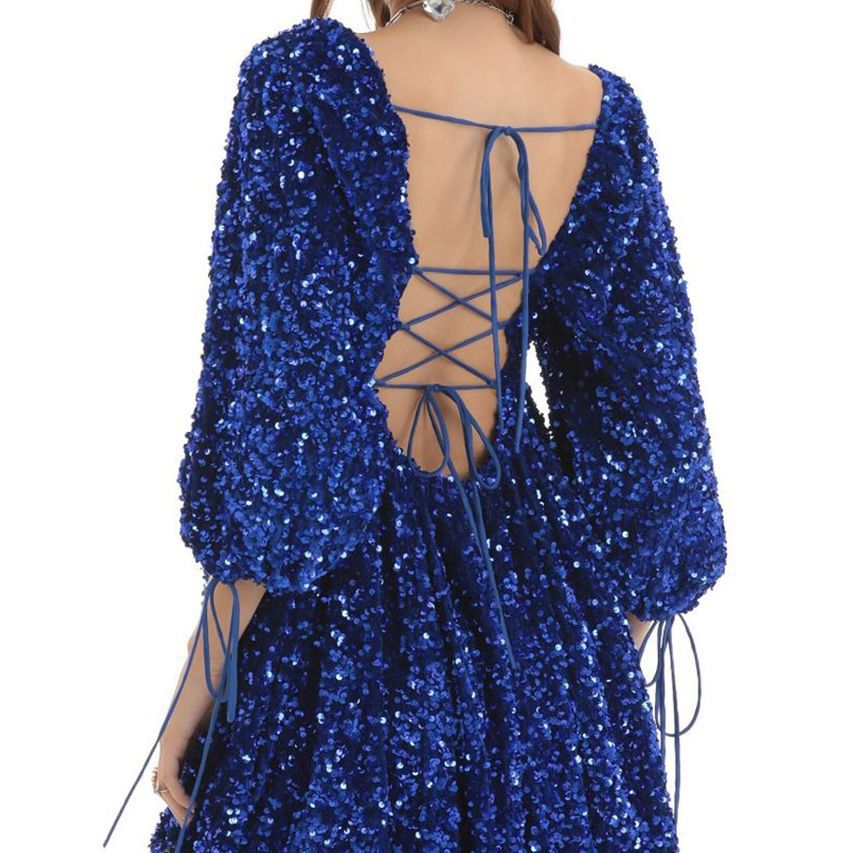 Women's Plus Size Loose Version Sequin Dress Casual Round Neck Short