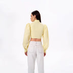 Women's Personality Shoulder Puff Sleeve Lace Stand Collar Shirt