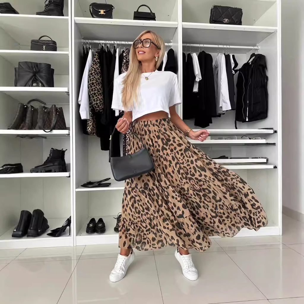 Autumn Leopard Print Big Hem Skirt