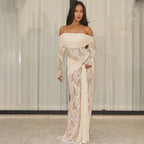 Women's Off-Shoulder Lace Long-Sleeve Maxi Dress