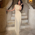One-Shoulder Ruched A-Line Maxi Dress