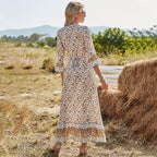 Women's V Neck High Waist Casual Slit Bohemian Dress For Womenspring A Line