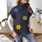 Women Spring Autumn Vest Women Clothing Turtleneck Casual Pullover Sweater Vest Fastener Decoration Top