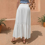 High Waist Smocking Elastic Solid Color Pocket A Line Skirt
