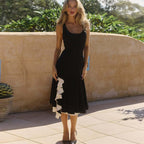U-Neck Ruffle Hem Split Midi Dress
