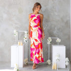 Women's Maxi Dress Fashionable Printed Sleeveless Backless Dress