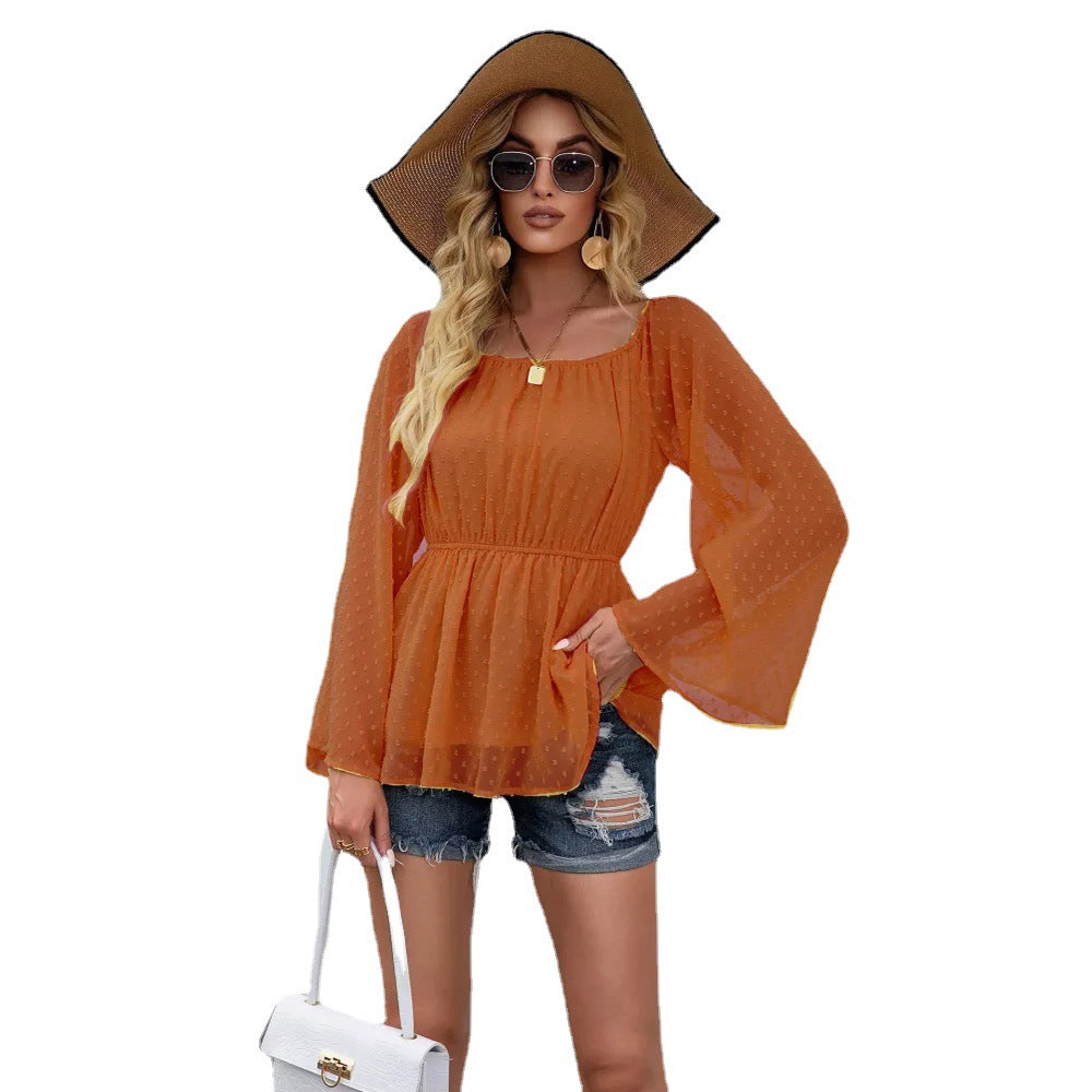Square Neck Off Shoulder Chiffon Top
