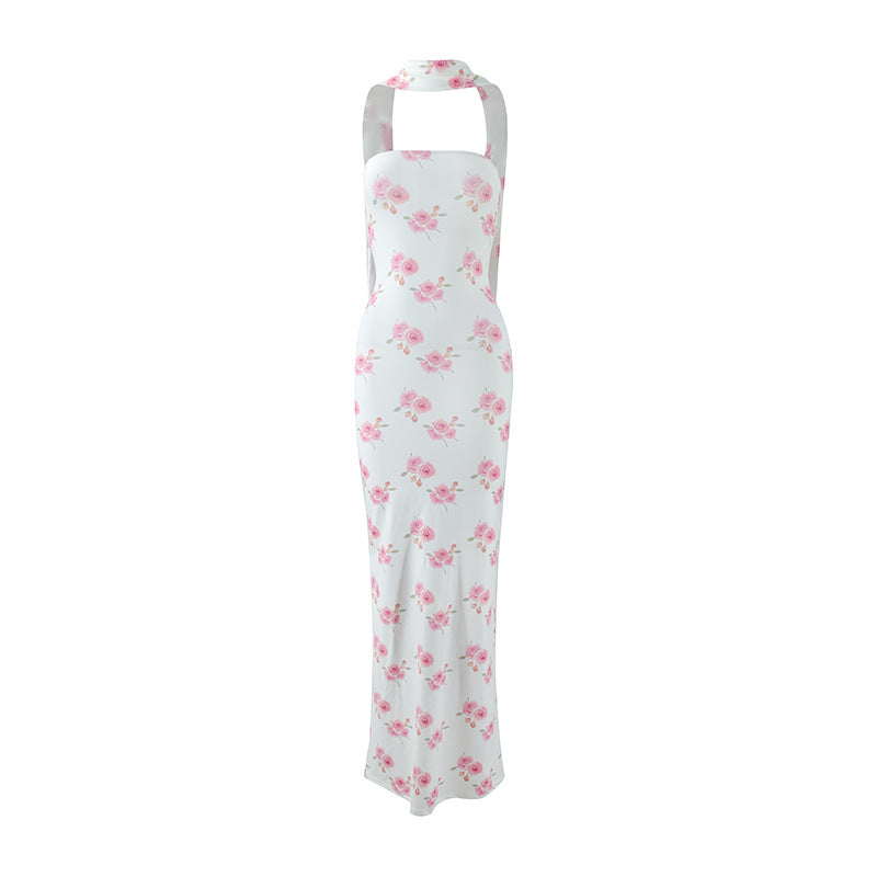 Floral Strapless Backless Bodycon Maxi Dress