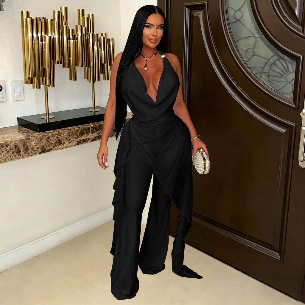 Women's Halter Top And Wide-Leg Pants Set