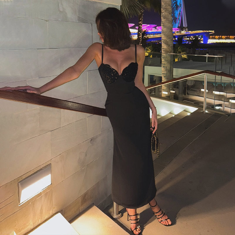 Sequin Strapless Fishtail Midi Dress