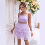 Mesh Tube-Top Skirt Set