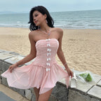 Strapless Mesh Ruffle A-Line Mini Dress