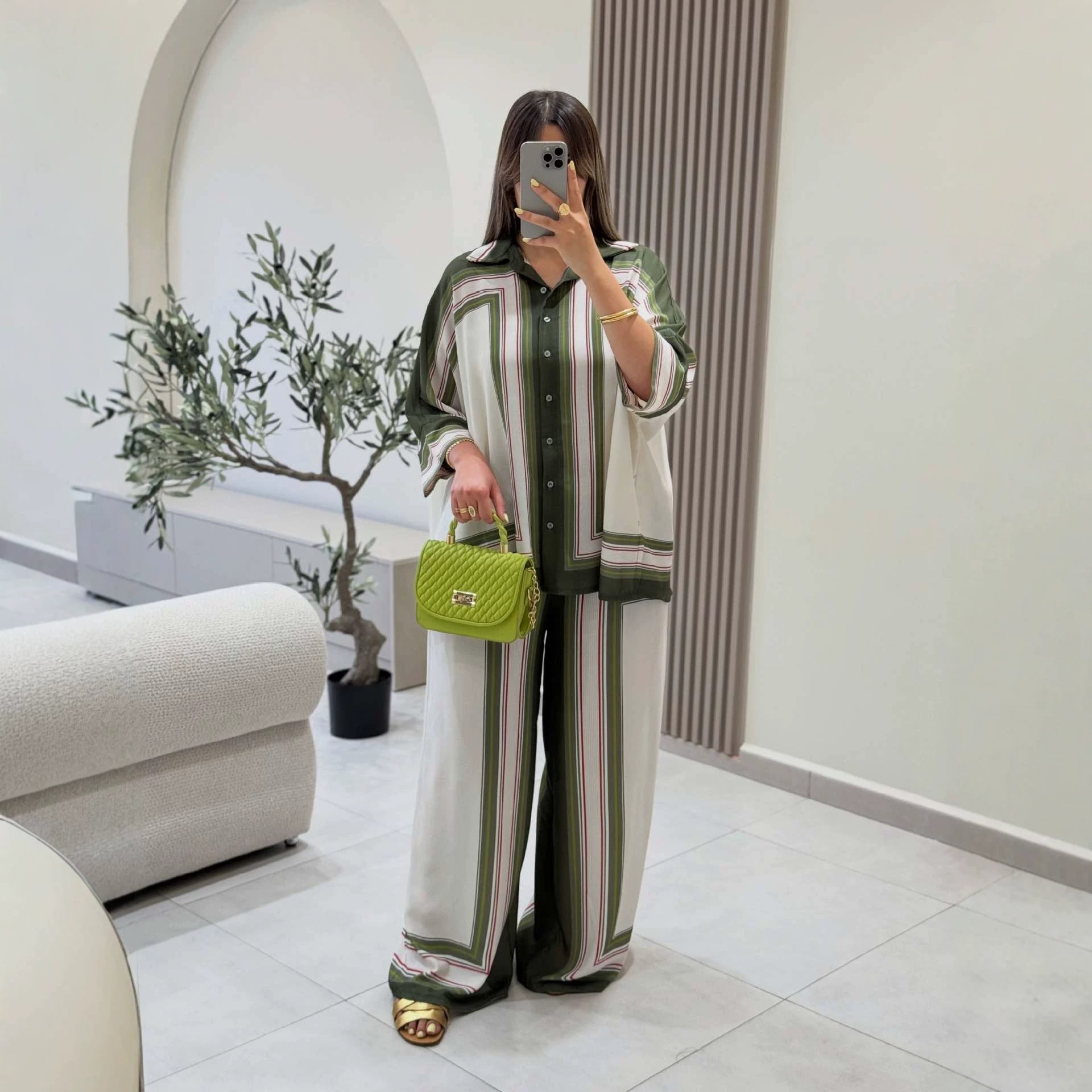 Women's Striped Shirt & Pants Set