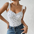 Sexy French Floral Outer Wear Inner Wear Polka Dot Print Summer Suspender Jumpsuit