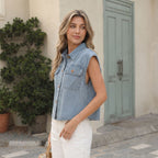 Women's Sleeveless Collared Denim Vest