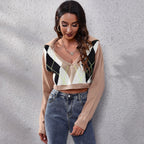 Women's Popular Rhombus Color Matching Doll Collar Rhombus Short Knitted Sweater Women Loose Women Clothing