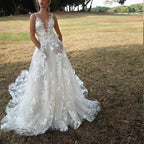 Women's White Lace Bridal A-Line Maxi Dress