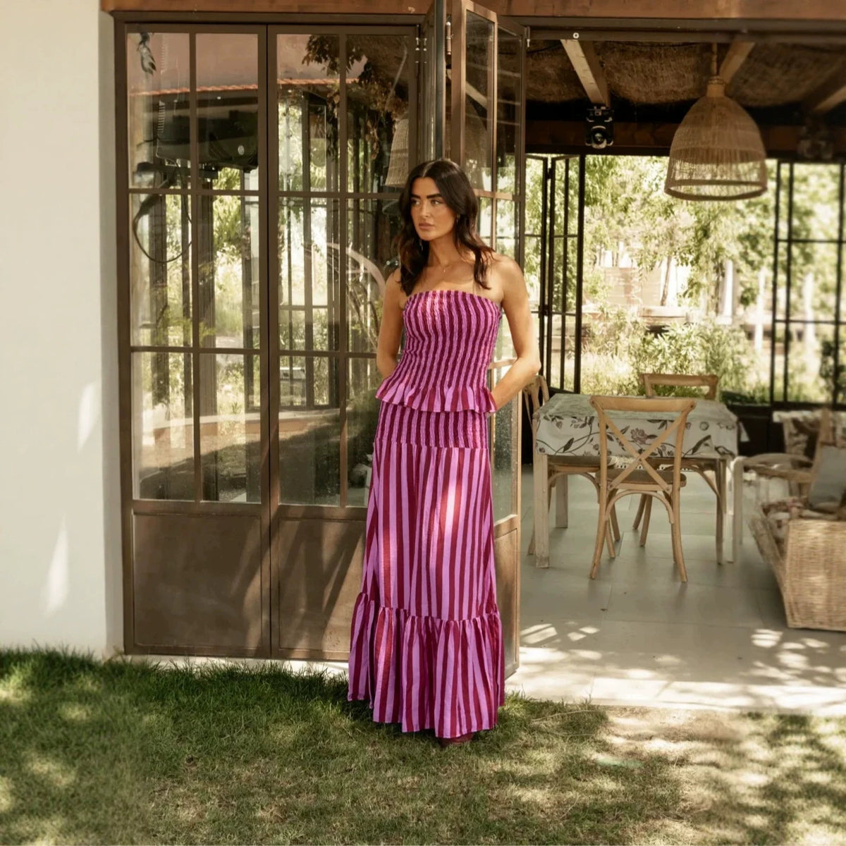 Women's Summer Striped Printed French Coordinated Two-Piece Set