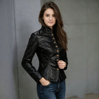 Women's Black Faux-Leather Belted Jacket