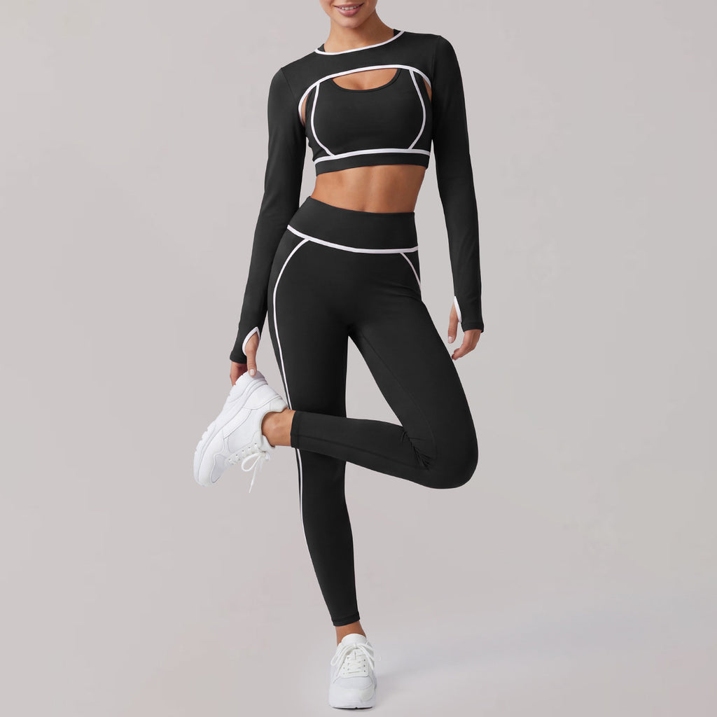 Black Cropped Pants Bra Shawl
