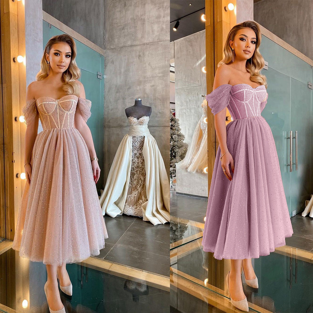 Wedding Party Formal Cocktail Sequin Princess Mid-Length Dress Party Formal