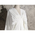 Pleated V-Neck Long-Sleeve Dress