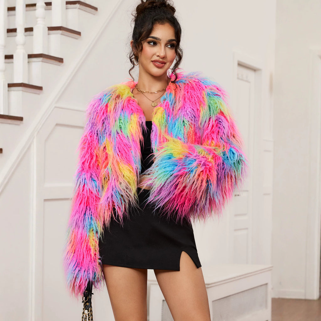 's Faux Fur Coat Artificial Fur Autumn Winter Beach Wool Coat