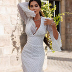 Spring Autumn Digital Printed Chiffon Dress Design Ruffled Bell Slee