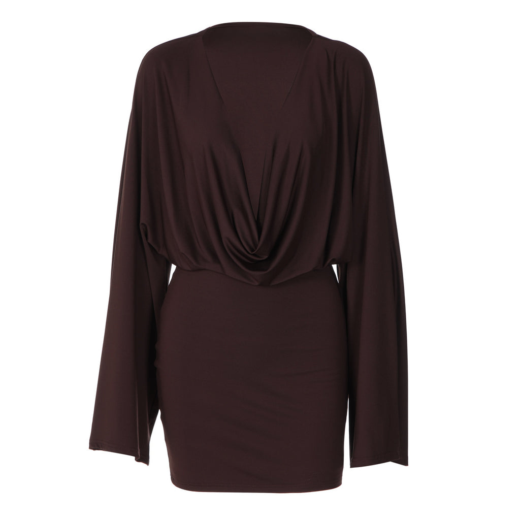 Women's Cowl Neck Long Sleeve Bodycon Mini Dress