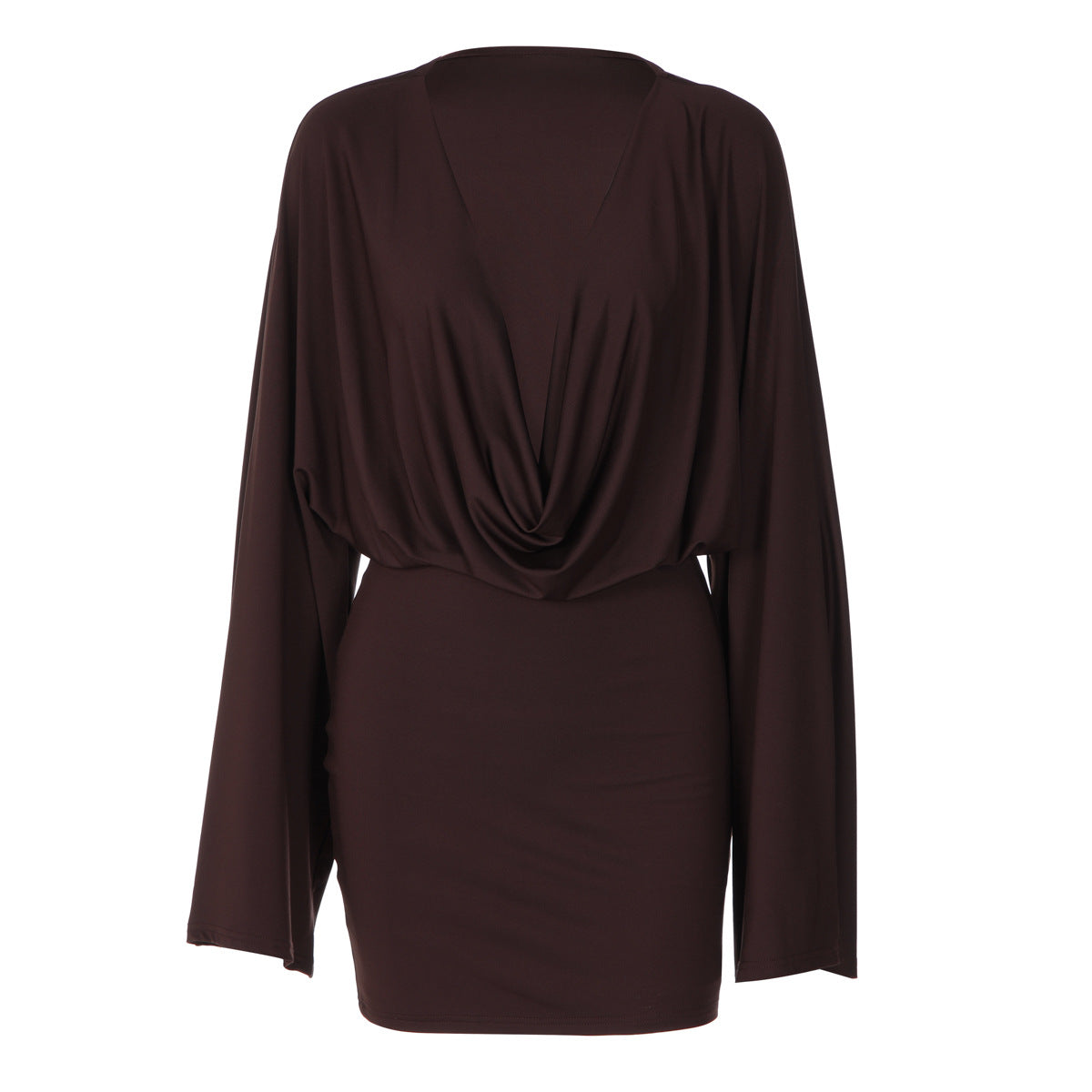 Women's Cowl Neck Long Sleeve Bodycon Mini Dress