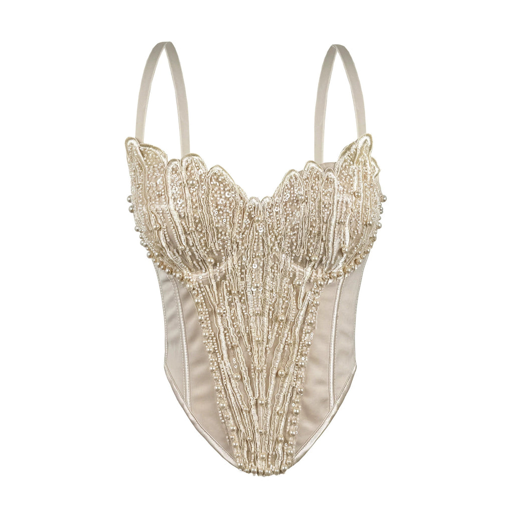 Women's Arrival Handmade Floral Pearl Suspender Vest Sexy Backless Tube Top Outer Wear Boning Corset Corset Body Shaping