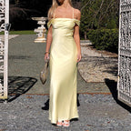 Women's Off-Shoulder Satin Backless Evening Dress