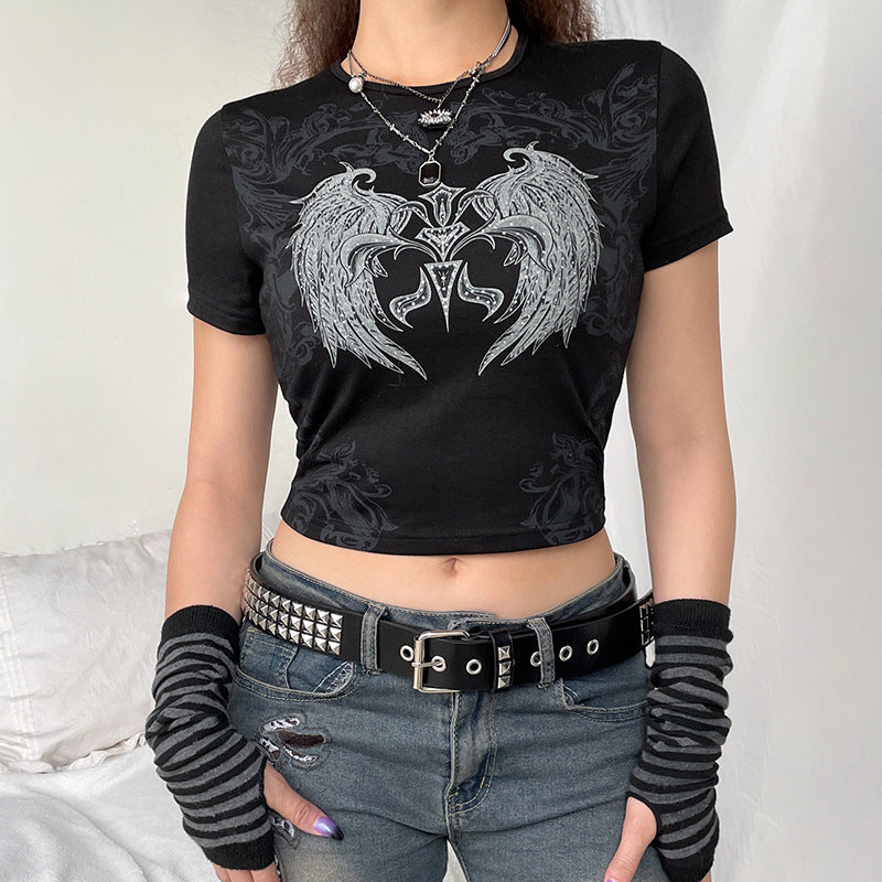 Women's Tight T-Shirt Short Cropped Exposed Office Short Sleeve