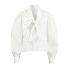 Fall Pure Cotton Shirt Women Bow Bandage Loose Casual Long