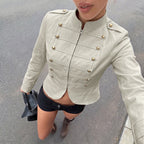 Women's Retro Stand Collar Fastener Decoration Zipper Coat For Women
