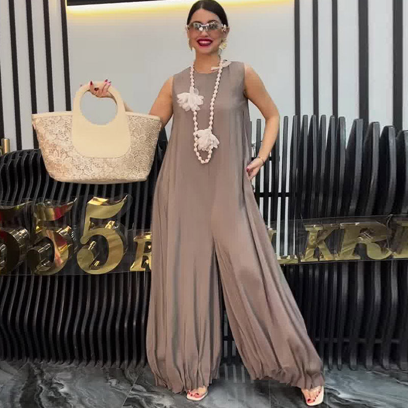 Pleated Wide-Leg Jumpsuit