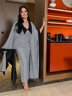 Women's Silver Black Stitching Sleeve Faux Two Piece Evening Dress Women Long Cocktail Dress Formal Dress