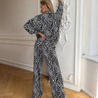 Striped Printed Long Sleeves Trousers Home Wear Two Piece Set Casual Cardigan Comfortable Suitable for Daily Wear Women