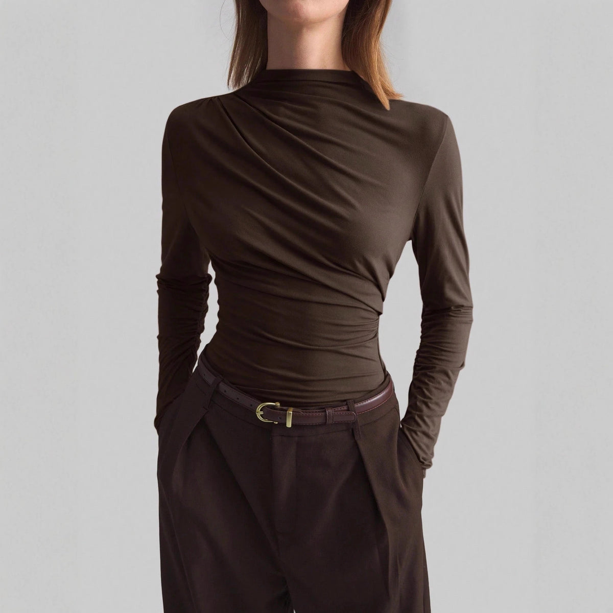 Asymmetric Half-Turtleneck Top