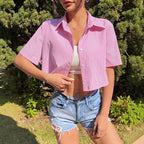 Women's Summer Women Striped Bow Back Casual Vacation Short Sleeve Shirt