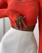 Women's Square Neck Ribbed Long Sleeve Crop Top