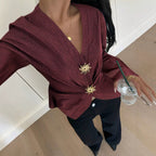 Fall Women Clothing Top Pullover Square Collar Puff Sleeve Waist Tight Sweet Elegance Shirt