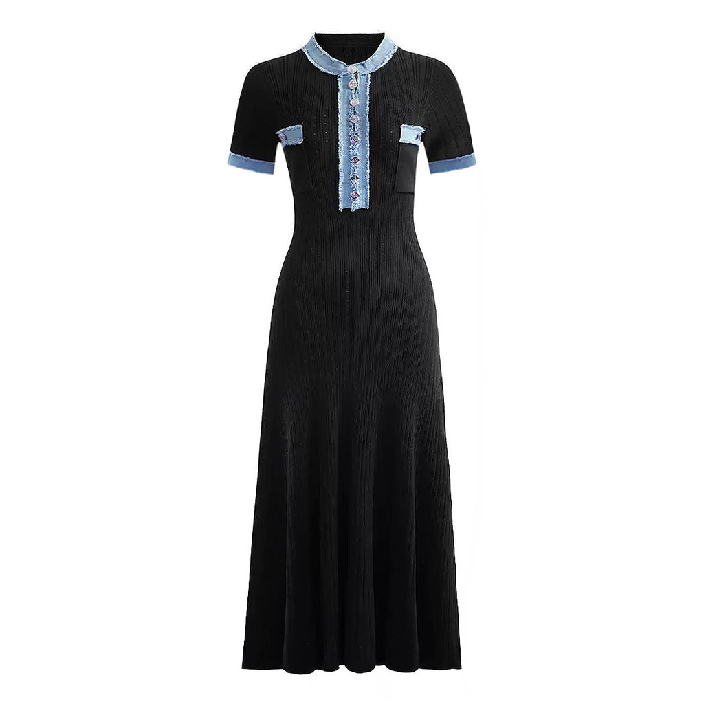 Short-Sleeve Button A-Line Maxi Dress