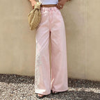Women's Rose-Embroidered Wide-Leg Jeans