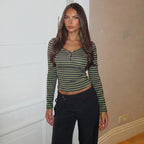 Women's Striped Contrast Long-Sleeve Top