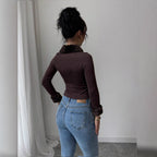 Women's Faux Fur Collar Button Front Top