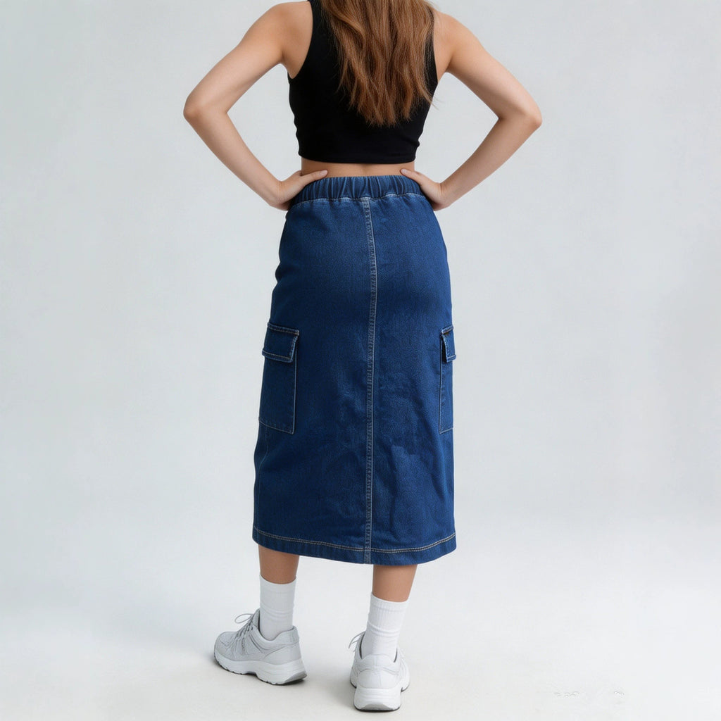 High-Waist Midi Denim Skirt